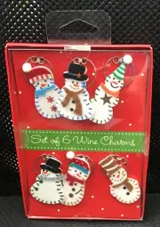 Set Of 6 Wine Charms Snowmen