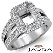 Diamond Engagement Ring Emerald Semi Mount Halo Setting 18k White Gold 1.53Ct