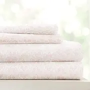 Becky Cameron Premium Ultra Soft Classic in Pink Pattern 4 Piece Bed Sheet Set, Full