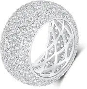 [MDFUN] 18K White Gold Plated Iced Out Engagement Promise Wedding Eternity Ring for Women Men, Sparkling Cubic Zirconia Rings 12mm Width Size 5-10