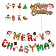 Christmas Party Decoration Merry Christmas Pull Flag Santa Claus Christmas Tree Cake Topper Christmas Party Decor Supplies