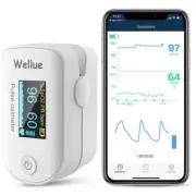 Wellue Finger Pulse Oximeter Blood Oxygen Monitor w/ Bluetooth, Batteries