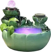 Tabletop Water Fountain Tabletop Water Fountain with Rotating Ball and Pump Lotus Flower Lotus Leaf Cascading Waterfall Design Indoor Fountain for Office Home Décor, Green Office Relaxation Meditation