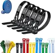 100PCS Buckle Self-Locking Premium Nylon Cable Wire Ties,Cable Ties Reusable Zip Ties,Releasable Nylon Cable Tie,Nylon Strap with Buckle,Adjustable Wire Ties for Office Home Garden (Black, 4 * 150mm)