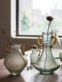 在飛比找Yahoo!奇摩拍賣優惠-掬涵珠光復古玻璃花器花瓶流沙金客廳裝飾擺件手工藝術歐式中式