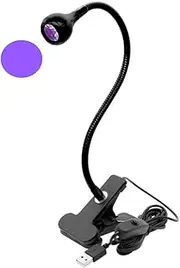 Upgraded Big Chip 395nm UV LED Black Light fixtures with Gooseneck and clamp for UV Gel Nail and Ultraviolet Curing, Portable Ultra Violet Blacklight 5V USB Input (Black 2W)