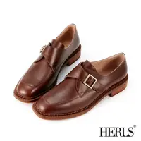 在飛比找momo購物網優惠-【HERLS】孟克鞋-全真皮英倫方頭單釦孟克鞋(深棕色)