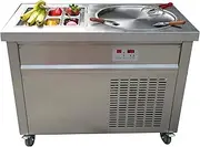 50cm Single Round pan + 6 pre-Cooling Buckets auto defrost Instant roll ice Cream Machine Instant Fry ice Cream Machine with Sneeze Guard and Full Refrigerant