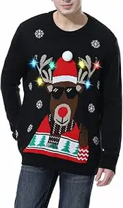 [CHOIEO] Ugly Christmas Sweater for Unisex Adults Woman Man Funny Reindeer Snowflakes Red Knitted Xmas Pullover
