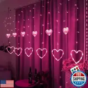 Dazzle Bright Valentines Day Lights, 138LED 9FT 12Heart Curtain String Lights