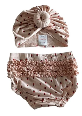 Hanna Andersson Pink Strawberry Bloomer & Head Wrap Set NWOT Cute Baby
