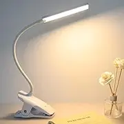 deaunbr LED Reading Light with Clip USB Rechargeable Book Lights, Eye Protection 24 LEDs Flexible Neck Night Bed Lamp, Touch Control Portable Clamp Desk Lamps for Bed Headboard, Computers - White