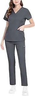 [Perfeclan] Nursing Uniforms Scrub Set Nursing Work suits Short Sleeves Comfortable Nurse Work Clothing for Beauty Center SPA Pet Groomer