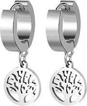 [Aroncent] Hoop Earrings Tree of Life Pendant: Men Women Stainless Steel Huggie Stud Earrings Large Ear Piercing Earrings Set
