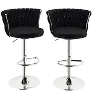 Modern Silver Swivel Upholstered Velvet Adjustable Height Counter Stool with Metal Frame Black (Set of 2)