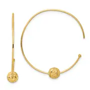 14K Yellow Gold Wire Hoops Diamond-Cut Bead Earrings