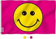 Anley Fly Breeze 3x5 Foot Pink happy Face Flag - Vivid Color and Fade Proof - Canvas Header and Double Stitched - Happy Face Flags Polyester with Brass Grommets 3 X 5 Ft