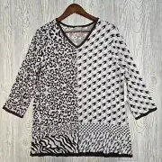 Chicos Tunic Sweater Womens 2 Multicolor Mixed Animal Print Lightweight Cozy NEW