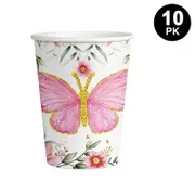 Butterfly Theme 250ml 9 OZ Paper Cups 10PK - Kids Birthday Party Tableware