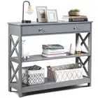 Giantex 3-Tier Console Table X-Design Wood Sofa Table w/ Drawer Hallway Modern
