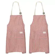 2Pack Kitchen Cooking Aprons Adjustable Chef Apron 2 Pockets Red Stripes