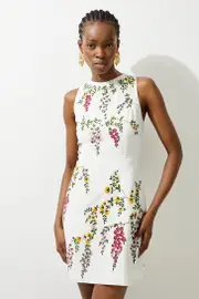 Floral Embroidered Cotton Linen Woven Mini Dress