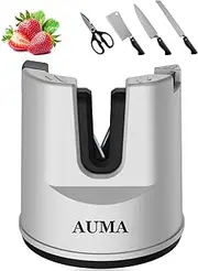 Knife Sharpener-Automatic Angle-Adjustable Knife Sharpener for Kitchen Knives,Scissors,Straight and Serrated Knives,Suction Cup Device for Repairing,Restoring,and Sharpening Blades-Silver