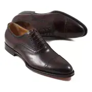 Santoni Fatte a Mano Dark Brown Cap Toe Calf Leather Oxford US 8 Dress Shoes
