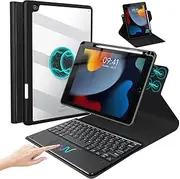 iXTRA Keyboard Case for iPad 9th 8th 7th Generation 10.2 inch, 360° Rotatable Slim Clear Shell Magnetic Detachable iPad Keyboard Case with Trackpad, Pencil Holder Auto Sleep & Wake, Black