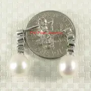 14kt White Gold Sparkling Diamonds Genuine White Pearl Dangle Stud Earrings TPJ