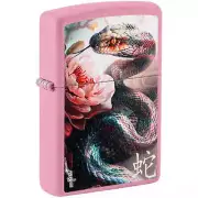 Zippo Windproof Pocket Lighter Mazzi Snake and Flower Matte Pink Metal 46685
