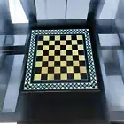 24" Black Marble Chess Table Top Inlay Handmade Art Semi Precious Gemstones