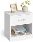 Bedside Table with Drawer, Open Compartment, Classic White