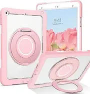DUEDUE Case for iPad 9th/8th/7th Generation 10.2 inch(2021/2020/2019) with Rotating Handle Kickstand, Clear Full Body Heavy Duty Protective Shockproof Case for iPad 9th/8th/7th Generation， Clear Pink