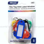 8 ct Key Tag w/ Label Window 2-1/4" in Long Tags Metal Ring Key Chain Holder