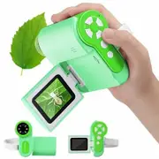 Kids Microscope 1000X Handheld 6 Adjustable LED Lights 2 Inch LCD Screen Mini 32GB SD Card Science Discovery Tool Age 3+ Green Valentines Day Gift