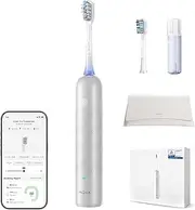 MOVA Fresh Pro 3DClean Electric Toothbrush with AI Pressure Sensing, 30-Day Battery, 2 Brush Heads and Travel Case, Bluetooth App, Whitening & Sensitive Care, Wireless Charging, Stain-Resistant Design, Matte Silver