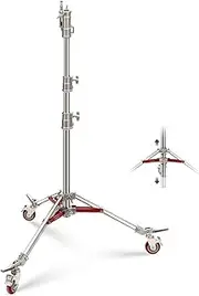NEEWER Heavy Duty Stainless Steel Light Stand with Casters, 1-1/8" Junior Receiver, Spring Loaded 5/8" Baby Stud, Max Load 77lb, 7.9ft/240cm Junior Wheeled Stand for Studio Softbox Reflector, ST240SS