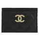 CHANEL AP2965 復古雙C LOGO菱格小牛皮卡片夾.黑/淡金