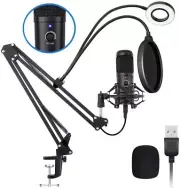 USB Podcast Kit 192KHZ/24BIT Plug & Play Condenser Microphone with Sound Card