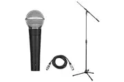 Shure SM58-LC Cardioid Dynamic Vocal Microphone Bundle with Stand Adapter and Zippered Pouch, XLR