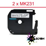 2 Label Compatible with Brother MK231 P-Touch Tape Black On White 12mm x 8m