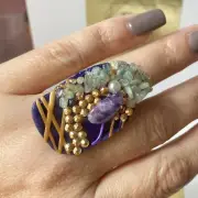 Gold Plated Ring Purple Agate Emerald by Patricia Adelson EXCLUSIVE DESIGN