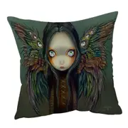 Dark Gothic Art the Winged Seer Creepy Winged Girl Cushion Cover