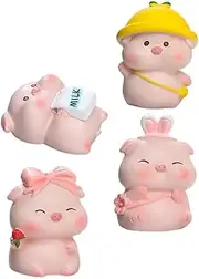 Mikinona 4pcs Cute Pig Dashboard Ornaments Adorable Animal Car Interior Decorations for Fun Charm Dashboard Accessories for Vehicle Personalization