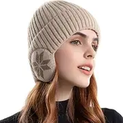 [OZ SMART Australia] Winter Beanie Hat with Warming Ear-Muff Pads, Thermal Fleece Skull Cap for Men Women, Black Warm Wool Beanies for Ski Snow Heat – Kid Winter Cap