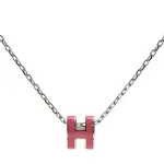 【HERMES 愛馬仕】經典MINI POP H立體簍空橢圓LOGO項鍊(小_深粉紅/銀色H147992F-DEEP PINK-ARG)