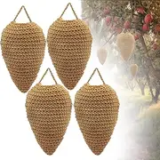 4 Pack Big Crochet Fake Wasp Nest Decoy - Hanging Imitation Hornet Wasp Hive Nests Decoy for Outdoor Hanging Wasp Decoration for Patio Eaves Orchard(Dark Earthy)