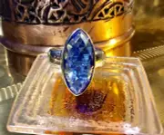 Genuine 925 Sterling Silver Created Blue Crystal Ring Size 10.75