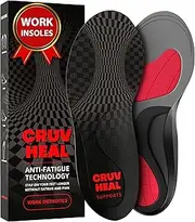 [CRUVHEAL] (New) Work Orthotic Insoles - Anti Fatigue Medium Arch Support Shoe Insert Men Women - for Plantar Fasciitis Flat Feet Leg - Relieve Foot Pain - Work Boot Insoles for Standing All Day (M, Gray)